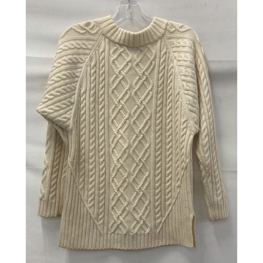 ST. JOHN 100% Wool Cable Knit Sweater Tunic Ivory Cream Mock Neck Small S - Picture 2 of 4